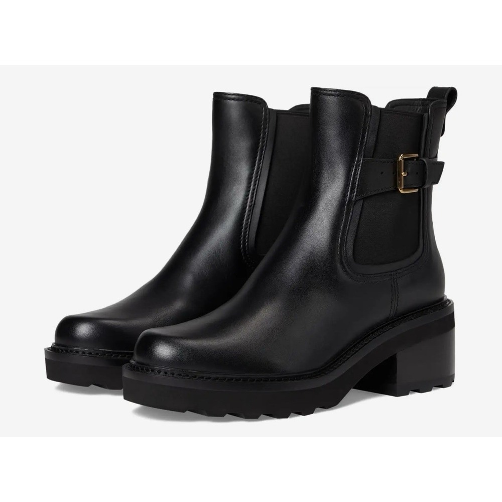 Cole Haan Women's Shibley Waterproof Lug Buckle Booties in black leather Size 9